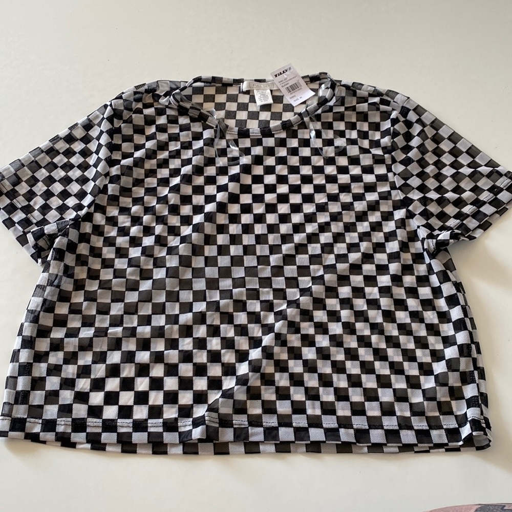 NWT Tilly’s checkered sheer crop top